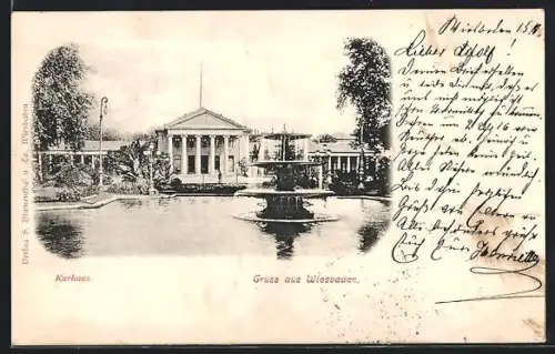 AK Wiesbaden, Kurhaus, Brunnenanlage