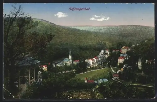 AK Schlangenbad, Ortsansicht mit Kirche und umliegenden Gebäuden