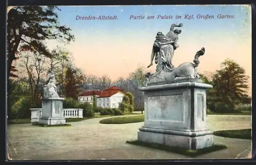 AK Dresden, Partie am Palais im Kgl. Grossen Garten