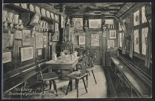 AK Nürnberg, Gasthaus Bratwurstglöcklein, Inh. Heinrich Bauer, Inneres