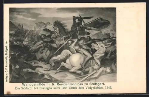 AK Stuttgart, Wandgemälde im K. Residenzschloss, Schlacht bei Esslingen 1449