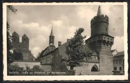 AK Prenzlau, Partie am Mittelturm mit Marienkirche