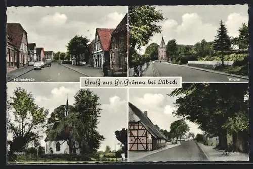AK Gross Grönau bei Lübeck, Hauptstrasse, Kirche, Kapelle