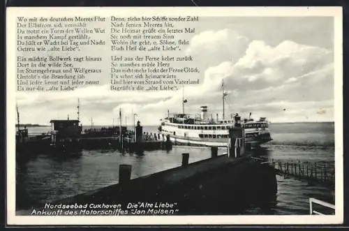 AK Cuxhaven, Alte Liebe, Ankunft Motorschiff Jan Molsen