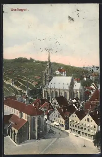 AK Esslingen, Ortsansicht mit Kirche