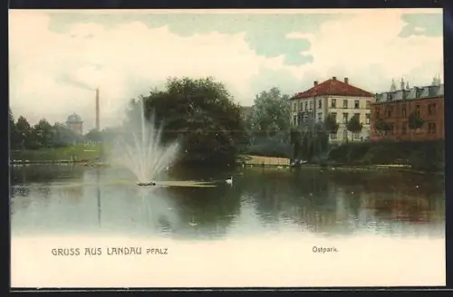 AK Landau /Pfalz, Ostpark mit Springbrunnen