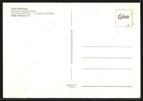 AK Bremen, Café Subtropia, Inh. August Albert
