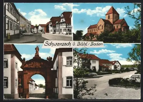 AK Schwarzach b. Bühl, Strassenpartie, Torbogen