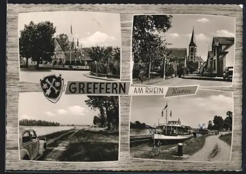 AK Greffern am Rhein, Kirche, Schiff, Strassenpartie