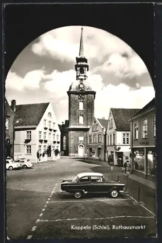 AK Kappeln /Schlei, Rathausmarkt mit Geschäften u. Turm