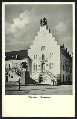 AK Landau, Sparkasse mit Denkmal