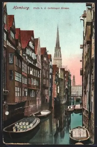 AK Alt-Hamburg, Fleet bei der Gröninger Strasse mit Booten