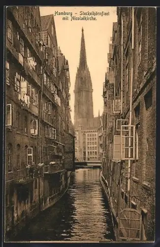 AK Alt-Hamburg, Steckelhörnfleet mit Nicolaikirche