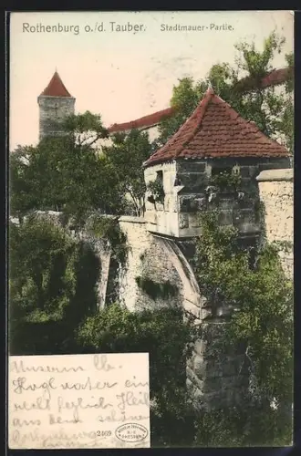AK Rothenburg o. d. Tauber, Stadtmauer-Partie aus der Vogelschau