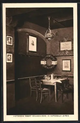 AK Leipzig, Historische Robert Schumann-Ecke im Café Kaffeebaum