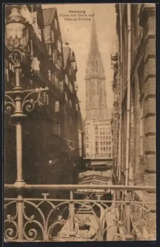 AK Alt-Hamburg, Fleet mit Blick auf Nikolai-Kirche