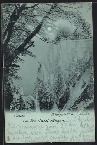 Mondschein-AK Insel Rügen, Königsstuhl mit Schlucht