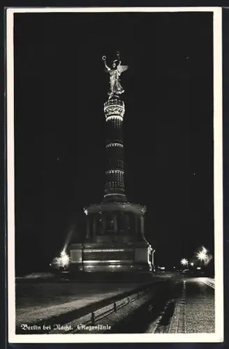 AK Berlin-Tiergarten, Die Siegessäule bei Nacht