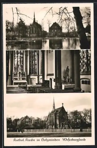 AK Holzminden /Weserbergland, Katholische Kirche, Innenansicht, Aussenansicht