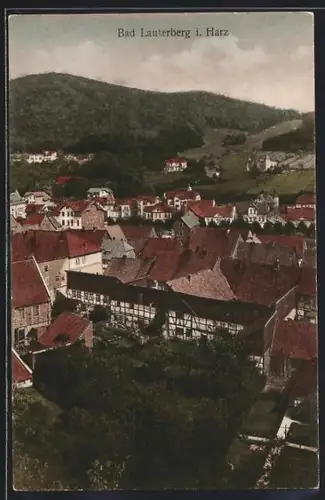 AK Bad Lauterberg i. Harz, Ortsansicht mit Fachwerkhäusern und Berglandschaft