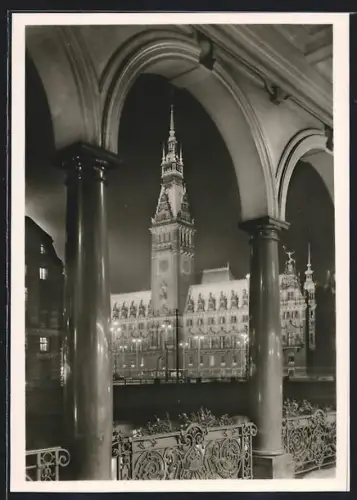 AK Hamburg, Rathaus bei Nacht