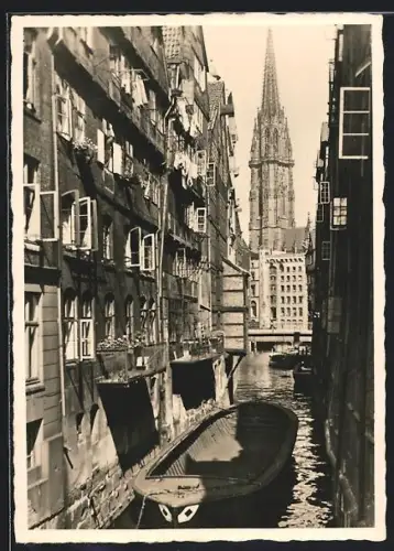 AK Alt-Hamburg, Stöckelhörnfleet mit Blick auf die Nikolaikirche