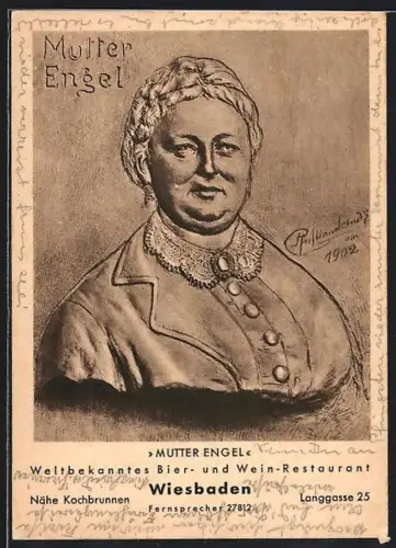 AK Wiesbaden, Mutter Engel, weltbekanntes Bier- und Wein-Restaurant, Langgasse 25