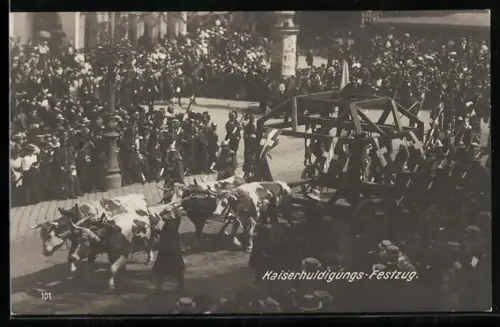 AK Wien, Kaiserhuldigungs-Festzug, Ochsenkarren
