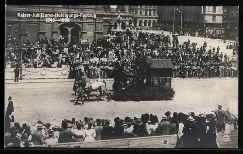 AK Wien, Kaiser-Jubiläums-Huldigungs-Festzug 1908, Zuschauer am Strassenrand