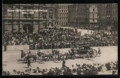 AK Wien, Kaiser-Jubiläums-Huldigungs-Festzug 1908, Geschmückte Pferdekutsche