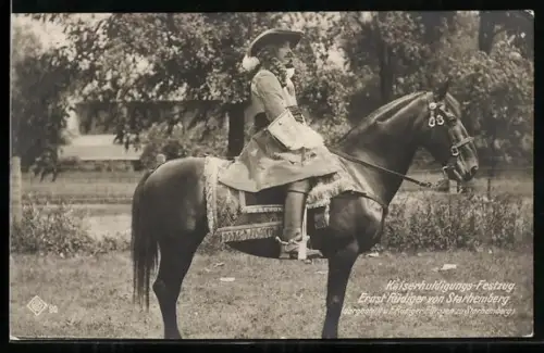 AK Kaiserhuldigungs-Festzug, Ernst Rüdiger von Starhemberg, dargestellt v. E. Rüdiger Fürsten zu Starhemberg