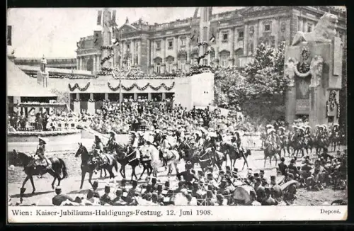 AK Wien, Kaiser-Jubiläums-Huldigungs-Festzug 12, Juni 1908, Reiter im Festzug
