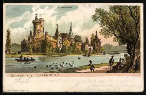 AK Laxenburg, Schloss Franzensburg am See mit Uferpromenade