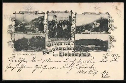 AK Baden, Rauhenstein im Helenenthal, Mehransichten mit Schloss und Tal