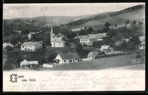 AK Sulz, Panorama mit Kirche und Häusern