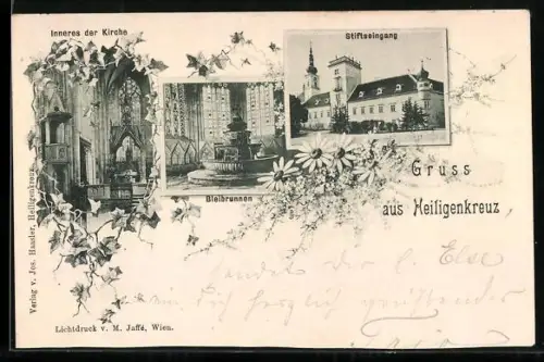 AK Heiligenkreuz, Stiftseingang, Inneres der Kirche, Brunnen