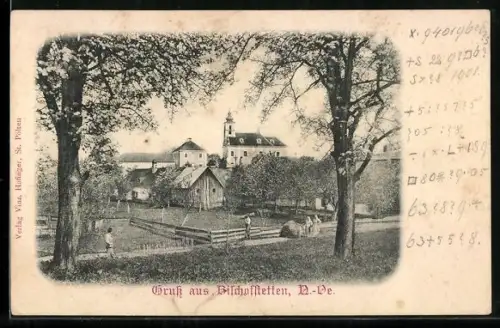 AK Bischofstetten /N.-Öe., Panorama mit Kirche und Gehöften