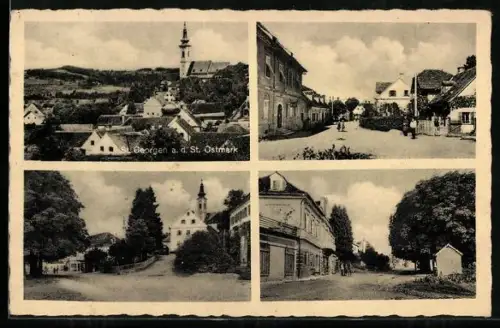 AK St. Georgen a. d. St. Ostmark, Kirche, Strassen- und Platzansichten
