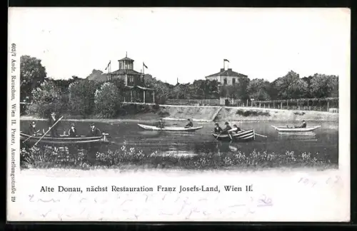AK Wien, Alte Donau, Boote vor Restaurant Franz Josefs-Land