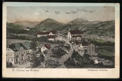 AK St. Corona am Wechsel, Panorama mit Kirche und Häusern