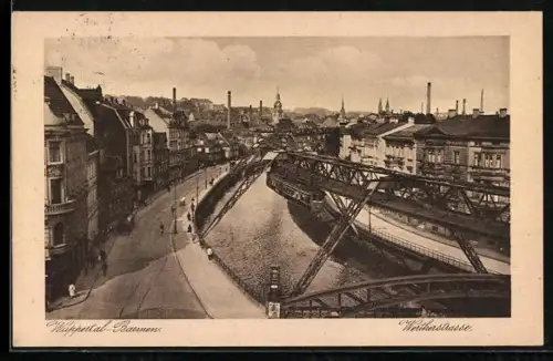 AK Wuppertal-Barmen, Partie an der Wertherstrasse mit Schwebebahn