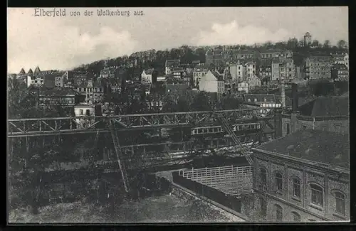 AK Elberfeld, Teilansicht von der Wolkenburg mit Schwebebahn