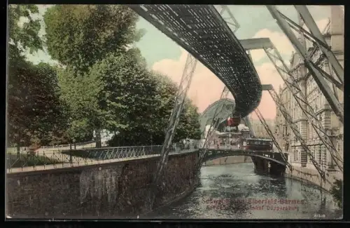 AK Elberfeld, Partie am Park mit Schwebebahn
