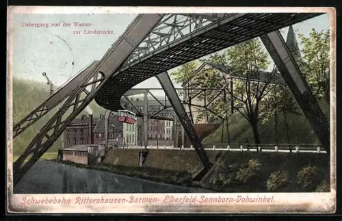 AK Elberfeld, Übergang von der Wasser- zur Landstrecke der Schwebebahn