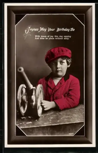 AK Kind mit Spielzeug-Kanone, Joyous May Your Birthday Be