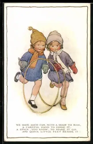 AK Zwei KInder spielen mit Reifen