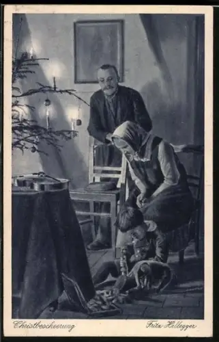 AK Kind mit Weihnachtsgeschenken, Puppe und Elefanten-Spielzeug