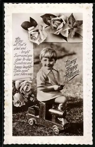 AK Kleinkind mit einem Spielzeug-Zug