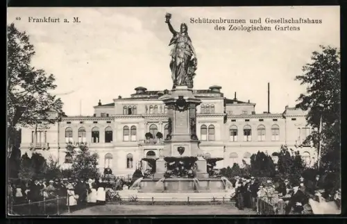 AK Frankfurt a. M., Zoologischer Garten, Schützenbrunnen und Gesellschaftshaus