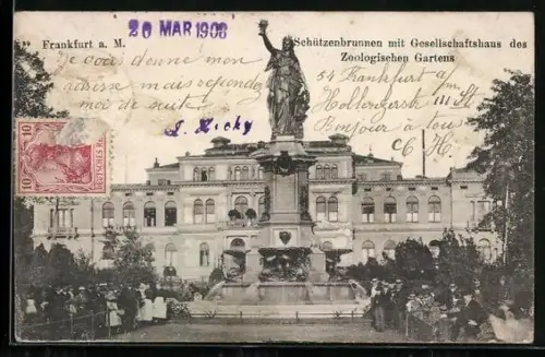 AK Frankfurt a. M., Zoologischer Garten, Schützenbrunnen und Gesellschaftshaus